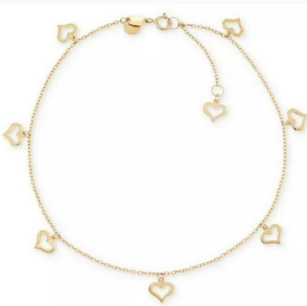MACY'S Heart Charm Anklet in 14k Gold, 10 inch.